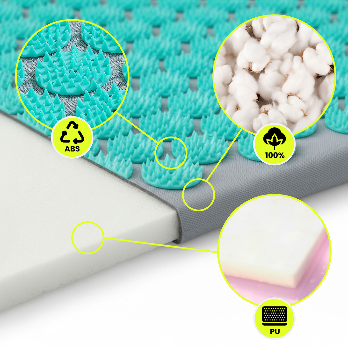 Tappetino per agopressione con cuscino e fodera - 72 cm HyperMotion grigio-menta