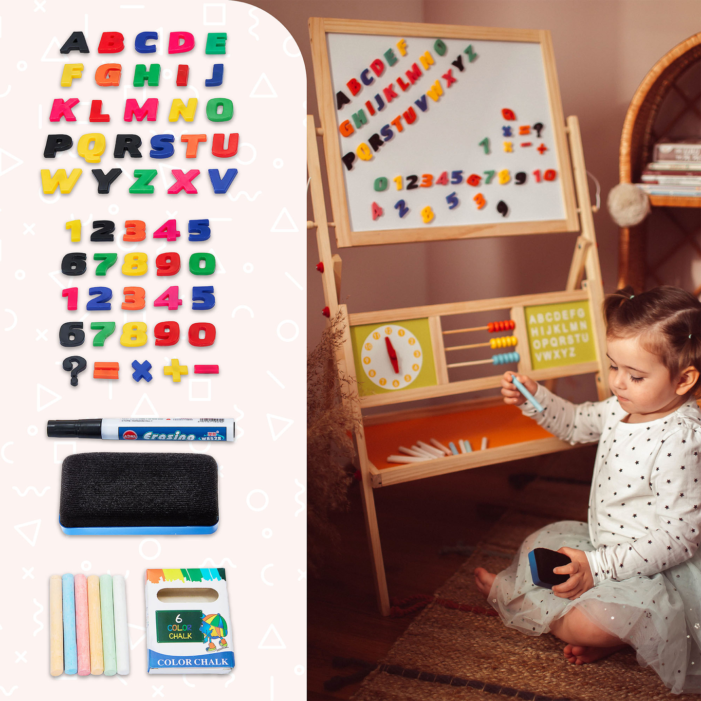 Grande lavagna didattica bifacciale: magnetica e con gesso - lavagna cancellabile a secco, in legno