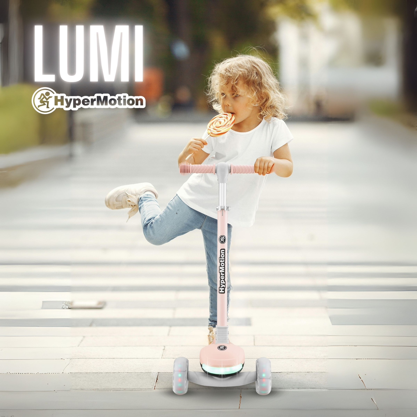 HyperMotion LUMI monopattino di equilibrio 3 in 1 - pedana illuminata e ruote a LED, colore rosa