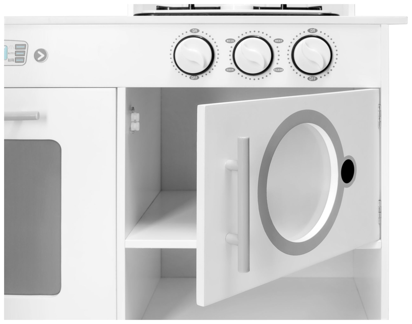 Cucina ad angolo in legno XXXL con frigorifero, forno, lavatrice, grembiule e accessori