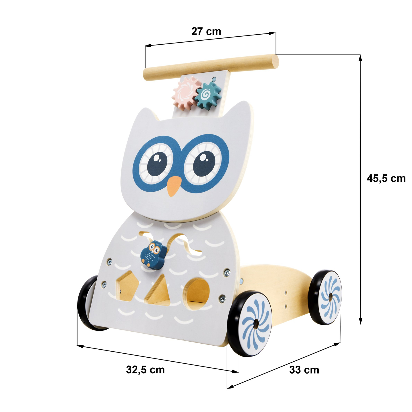 Passeggino multifunzionale in legno - spingi - passeggino con blocchi - Gufo