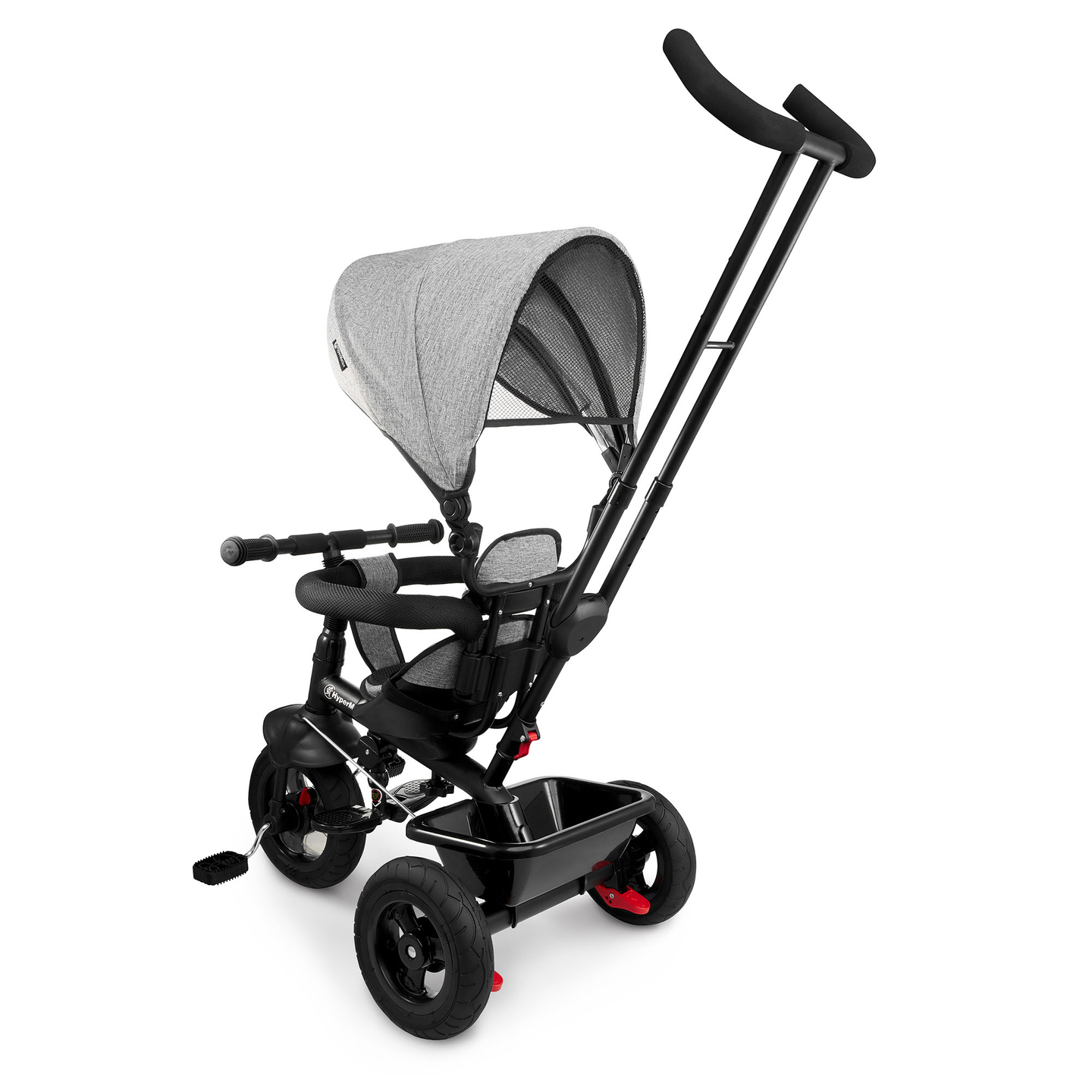 Triciclo per bambini 1-4 anni - TOBI FREY - colore grigio - girevole - ruote pompate + spingitore