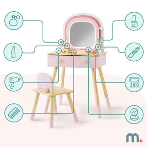 Toeletta in legno per bambini con illuminazione a LED con regolazione continua della luminosità, sedia e accessori