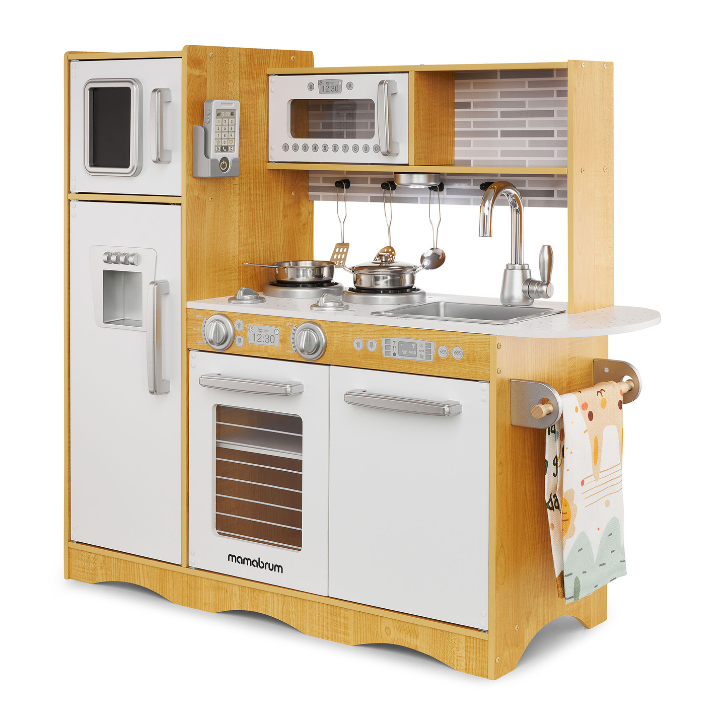 Cucina in legno XXL con illuminazione a LED, grembiule e accessori