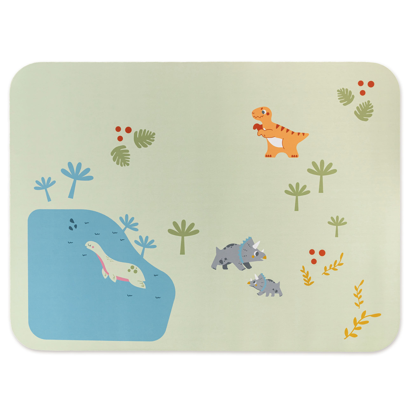 Trenino in legno Dino Park con tappetino antiscivolo - dinosauri, treno, binari, vulcano, campana