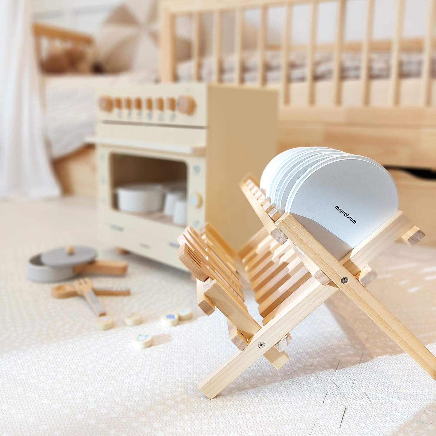 Accessori da cucina in legno con asciugapentole - set per bambini