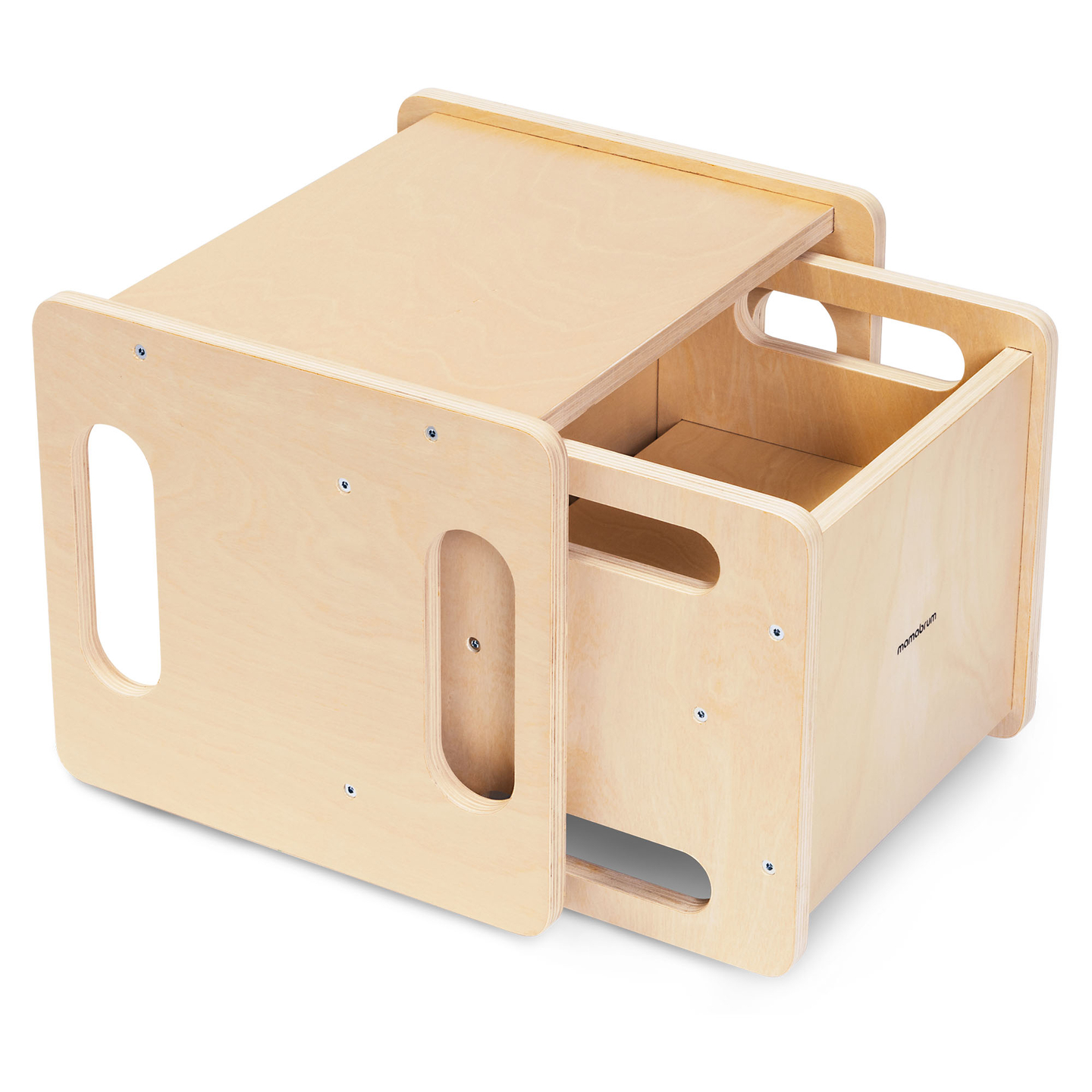 Tavolo e sedia in legno con funzione di gradino: un set Montessori multifunzionale per bambini