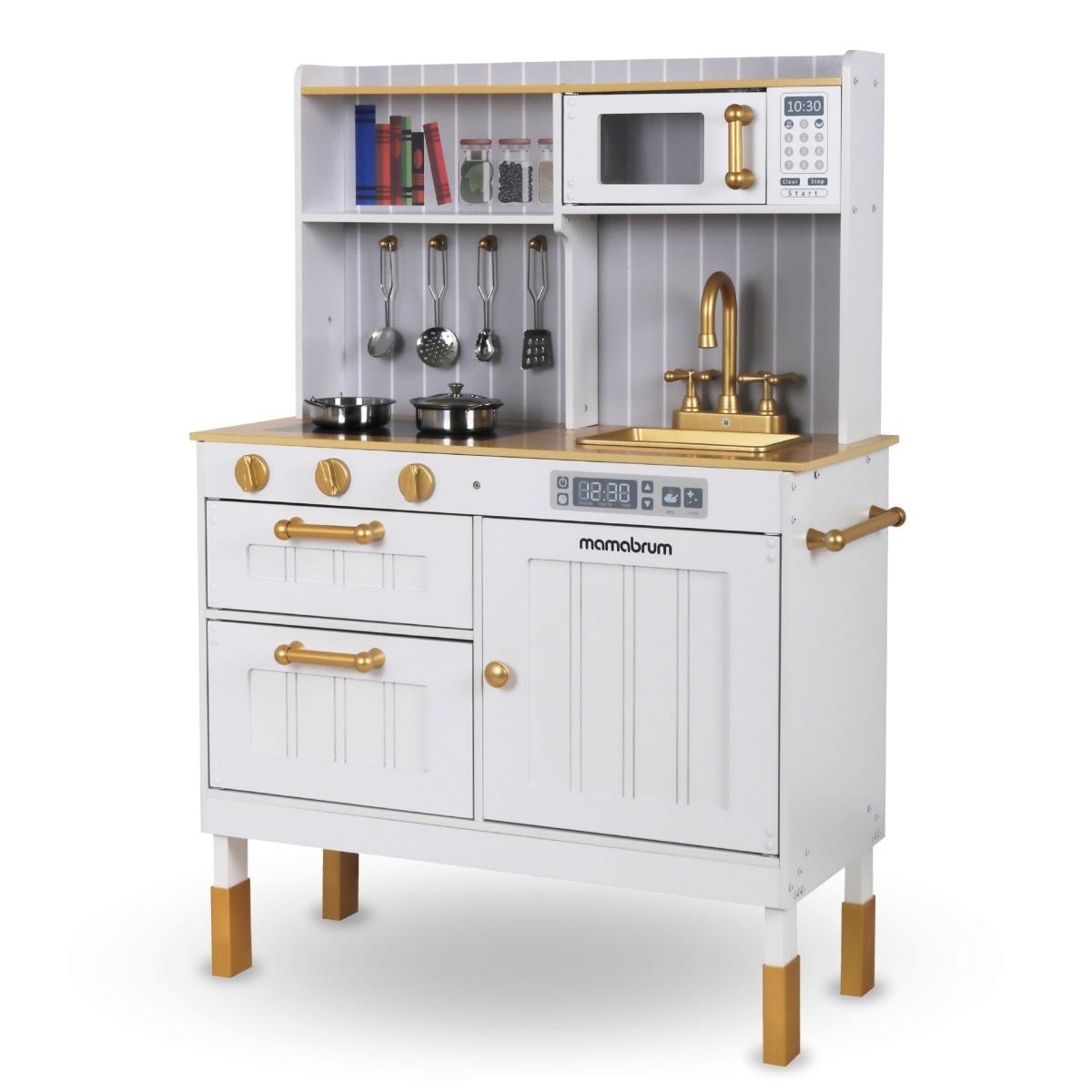 Cucina bianca in legno con accessori e grembiule