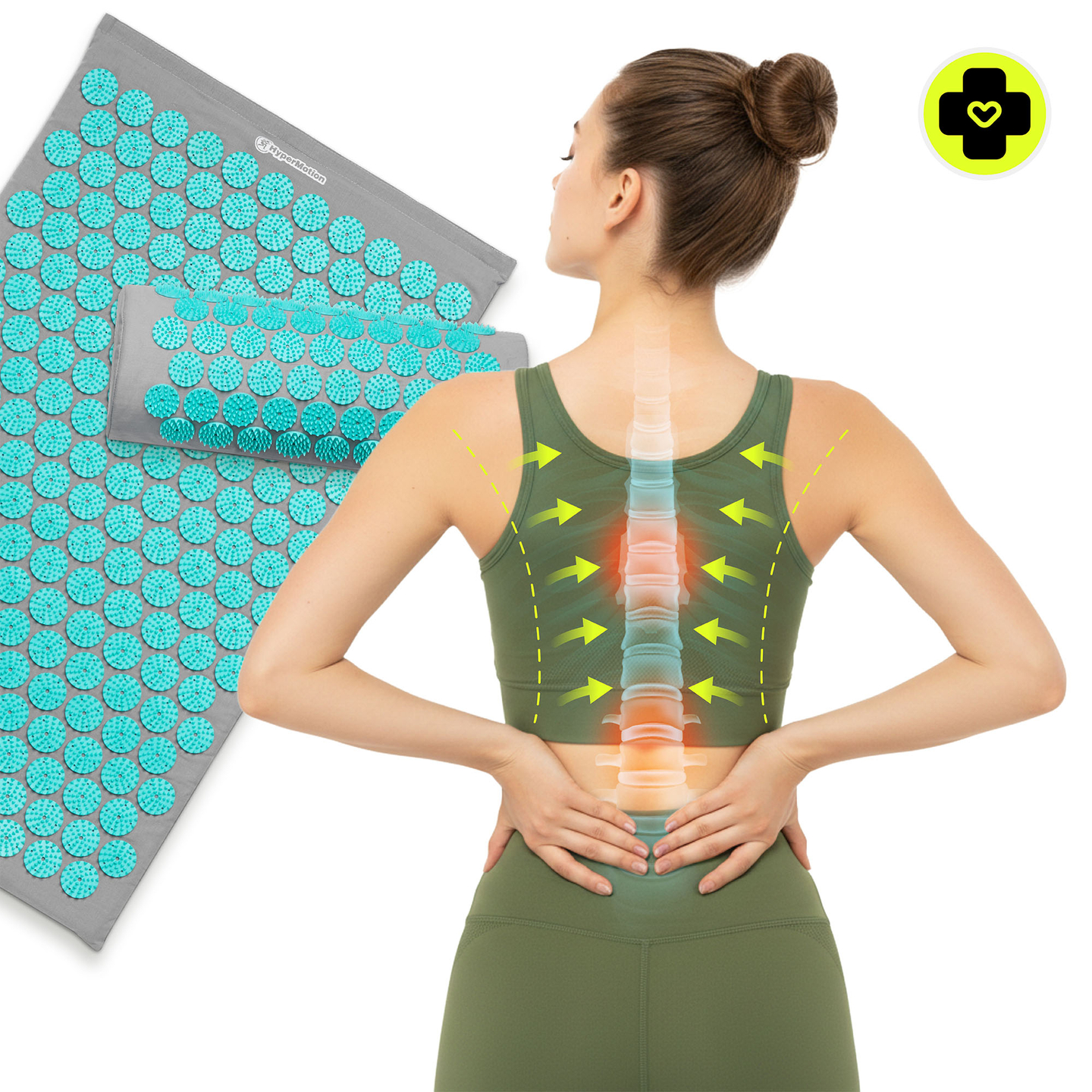 Tappetino per agopressione con cuscino e fodera - 72 cm HyperMotion grigio-menta