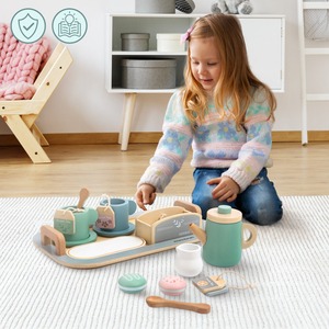 Grande set da tè in legno con vassoio - 18 articoli