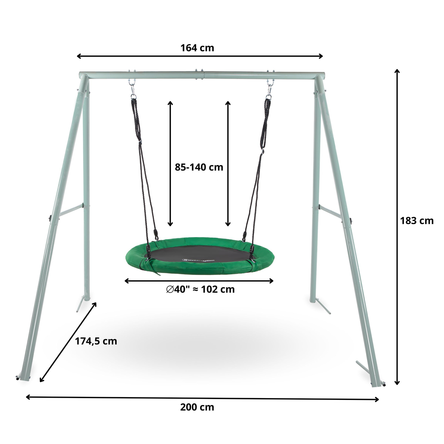 Altalena da giardino a nido di cicogna con telaio e corde