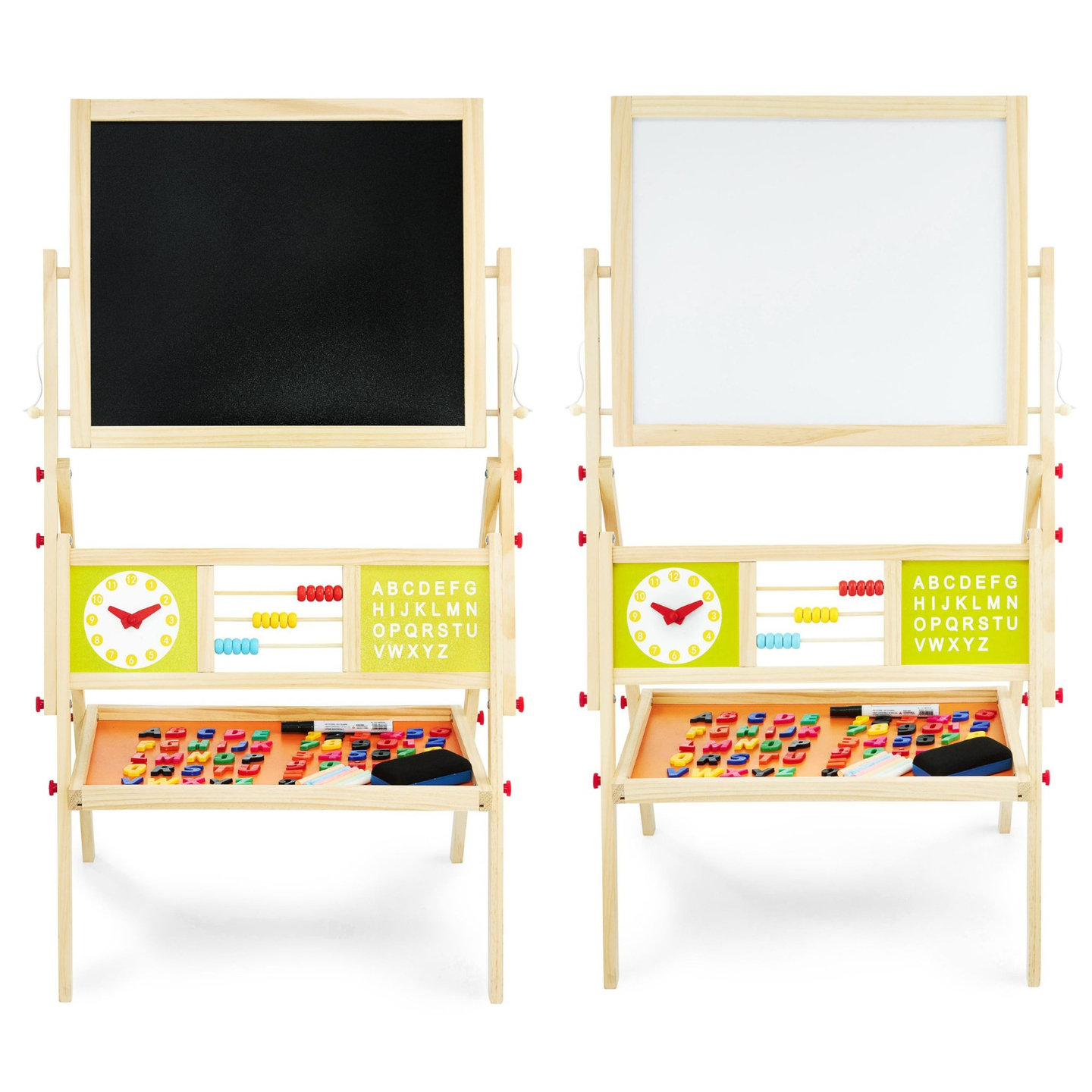 Grande lavagna didattica bifacciale: magnetica e con gesso - lavagna cancellabile a secco, in legno