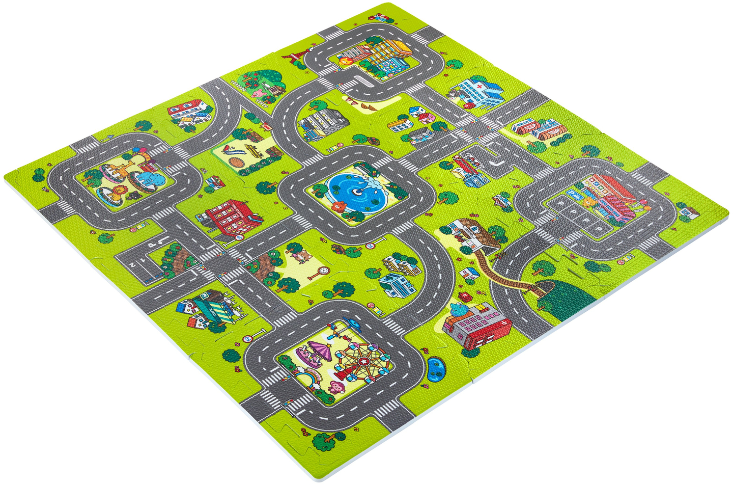 Tappeto puzzle educativo in schiuma 90 x 90 x 1 cm con bordi - schiuma EVA - disegno: strade cittadine strade