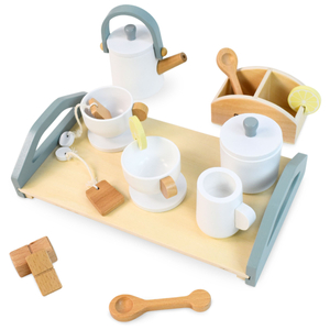 Grande set da tè in legno con vassoio - 17 articoli