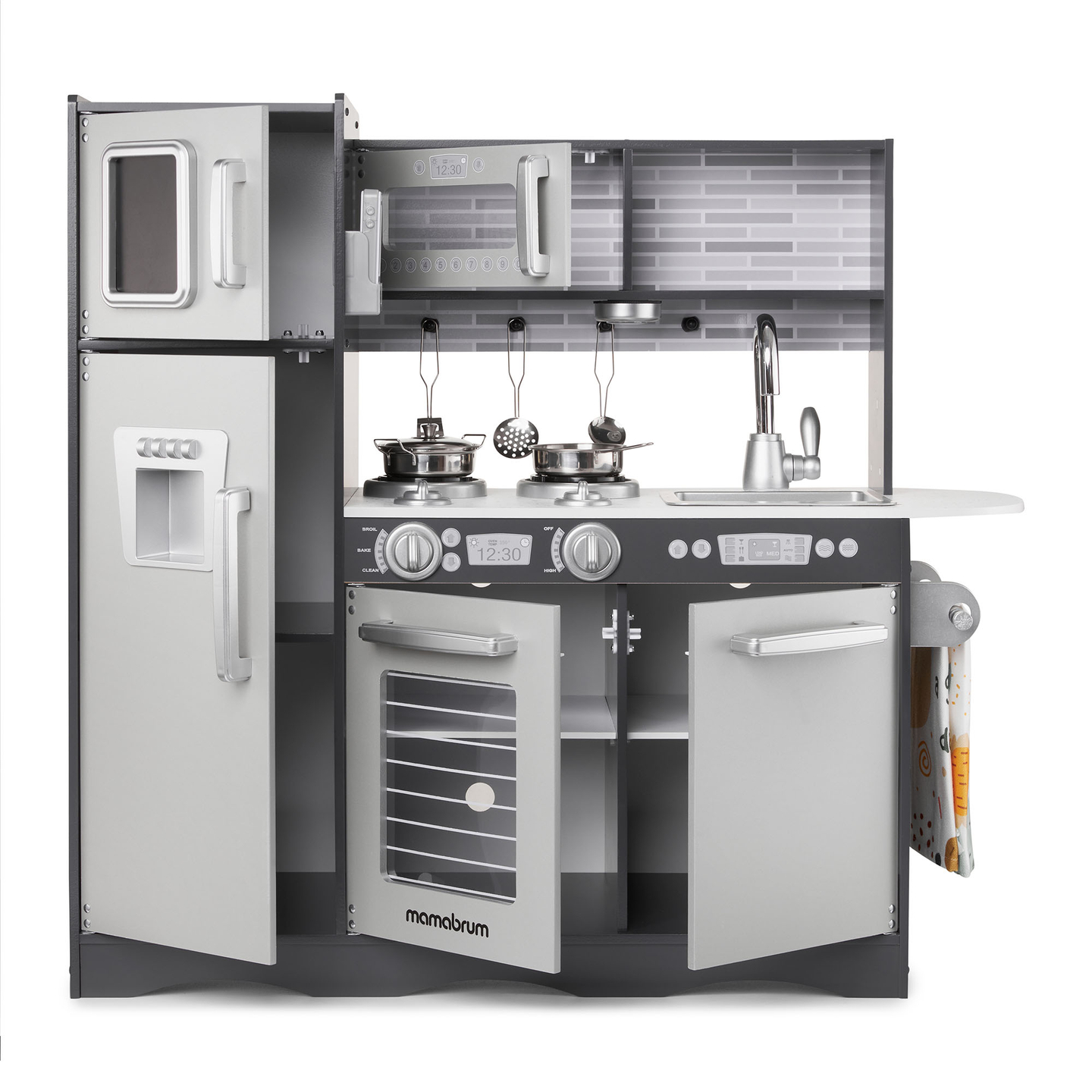 Cucina in legno XXL con illuminazione a LED, grembiule e accessori