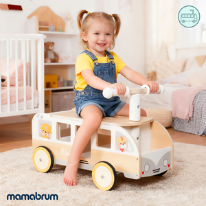 Autobus in legno per bambini - Autobus con vani portaoggetti e spazio per animali di peluche