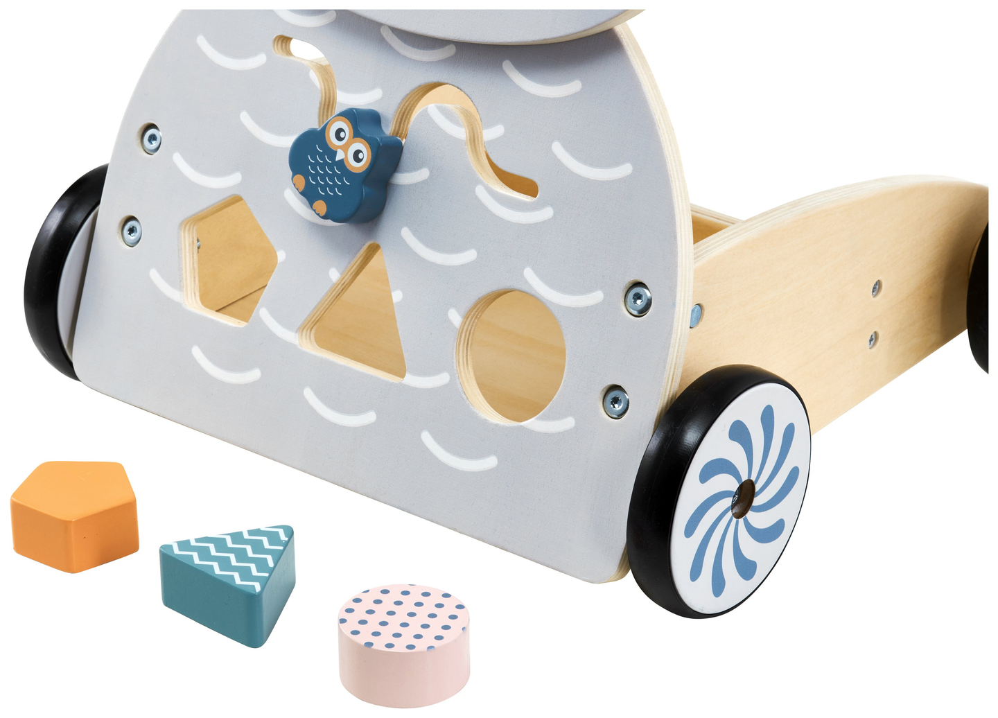 Passeggino multifunzionale in legno - spingi - passeggino con blocchi - Gufo