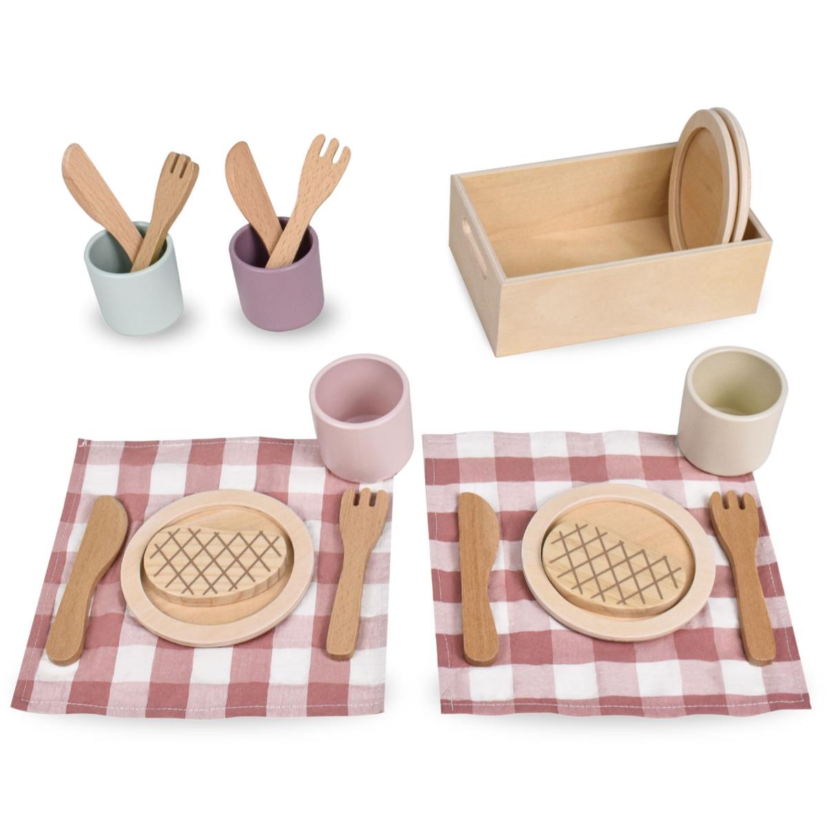 Set da pranzo in legno per bambini con tovagliette rosse