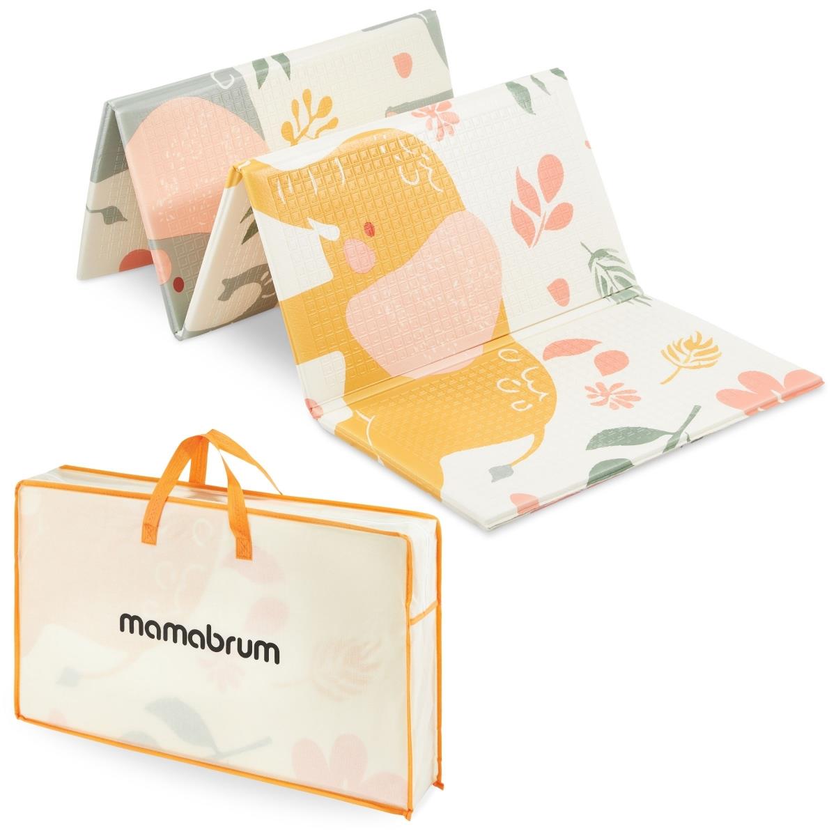 Tappetino pieghevole bifacciale in schiuma 180 x 120 x 1 cm - Elefanti esotici/Grigio delicato