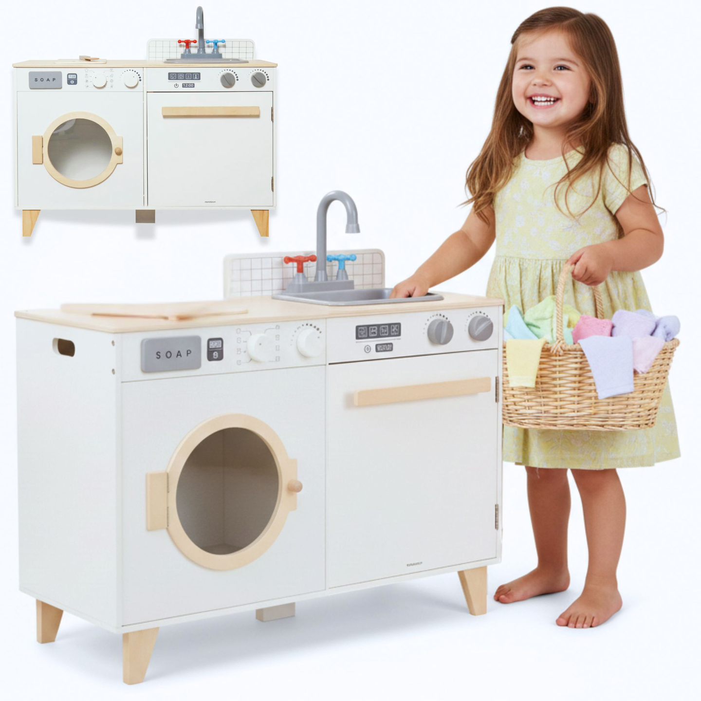 Lavanderia e cucina in legno - set da casa 2 in 1 per bambini