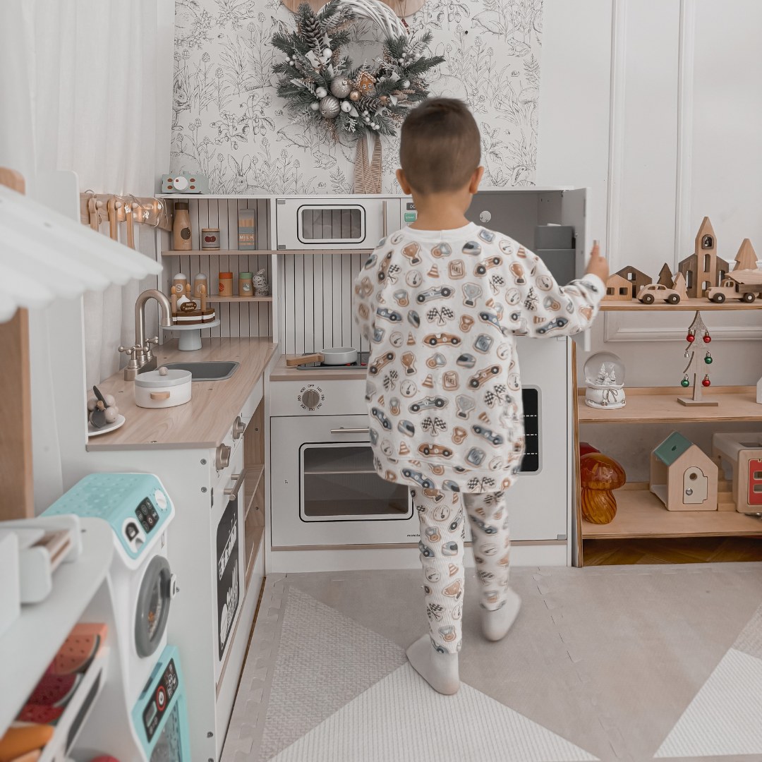 Cucina ad angolo interattiva in legno XXXL con frigorifero, microonde, forno, lavastoviglie e accessori - bianco