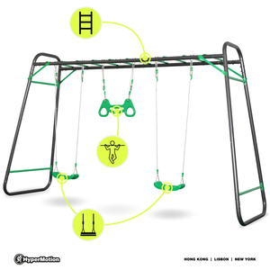 Altalena da giardino XXL in acciaio - 2 sedili, scala, trapezio ginnico