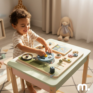 Tavola Montessori in legno 2 in 1 Cockpit per piccoli conducenti e piloti: volante, cambio, mappe di viaggio, radar