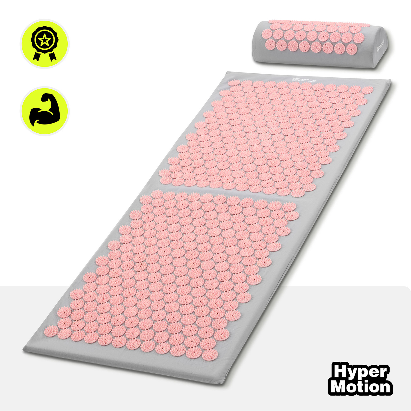 Tappetino per agopressione grande con cuscino e fodera - 130 cm HyperMotion grigio e rosa