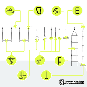 Percorso ad ostacoli Ninja per bambini - Set di slackline HyperMotion - 10 ostacoli