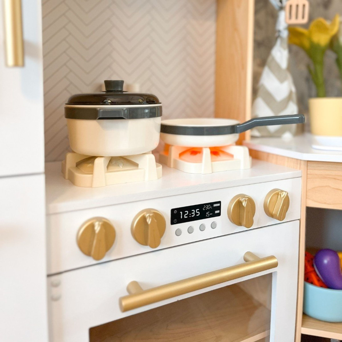 XXXXL grande cucina interattiva in legno con illuminazione a LED, lavatrice, macchina del caffè a microonde e set di frutta e verdura - 50 elementi