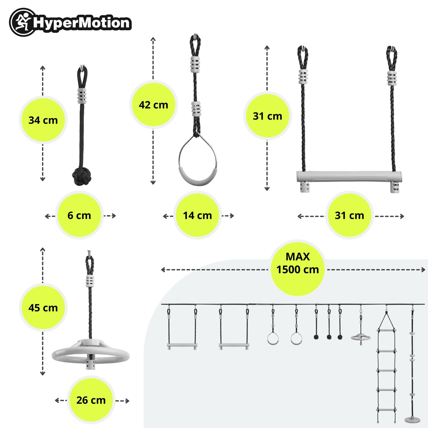 Percorso ad ostacoli Ninja per bambini - Set di slackline HyperMotion - 10 ostacoli