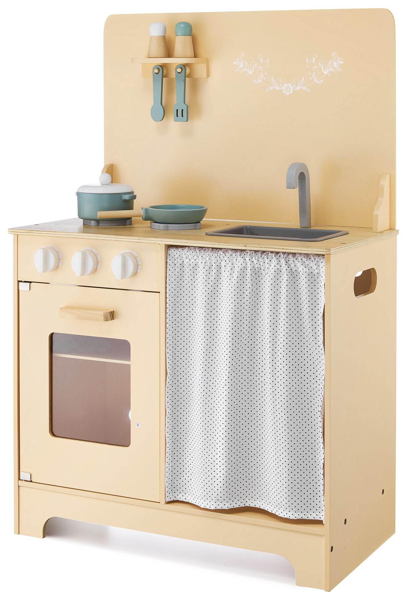 Cucina in legno con grembiule, accessori e illuminazione a LED