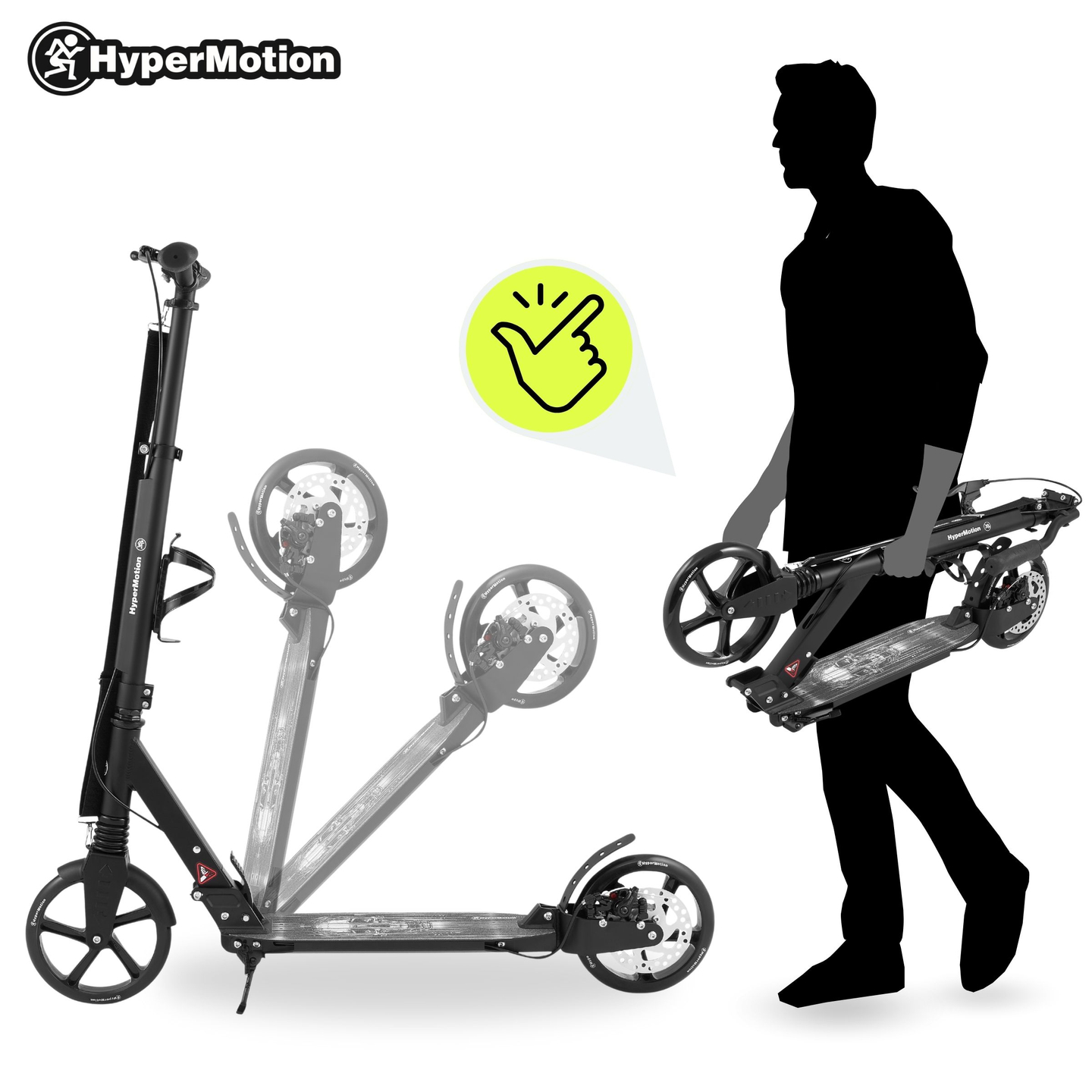 Scooter a due ruote per giovani adulti - con ammortizzatore - HyperMotion Skyline - nero, alluminio - 100kg