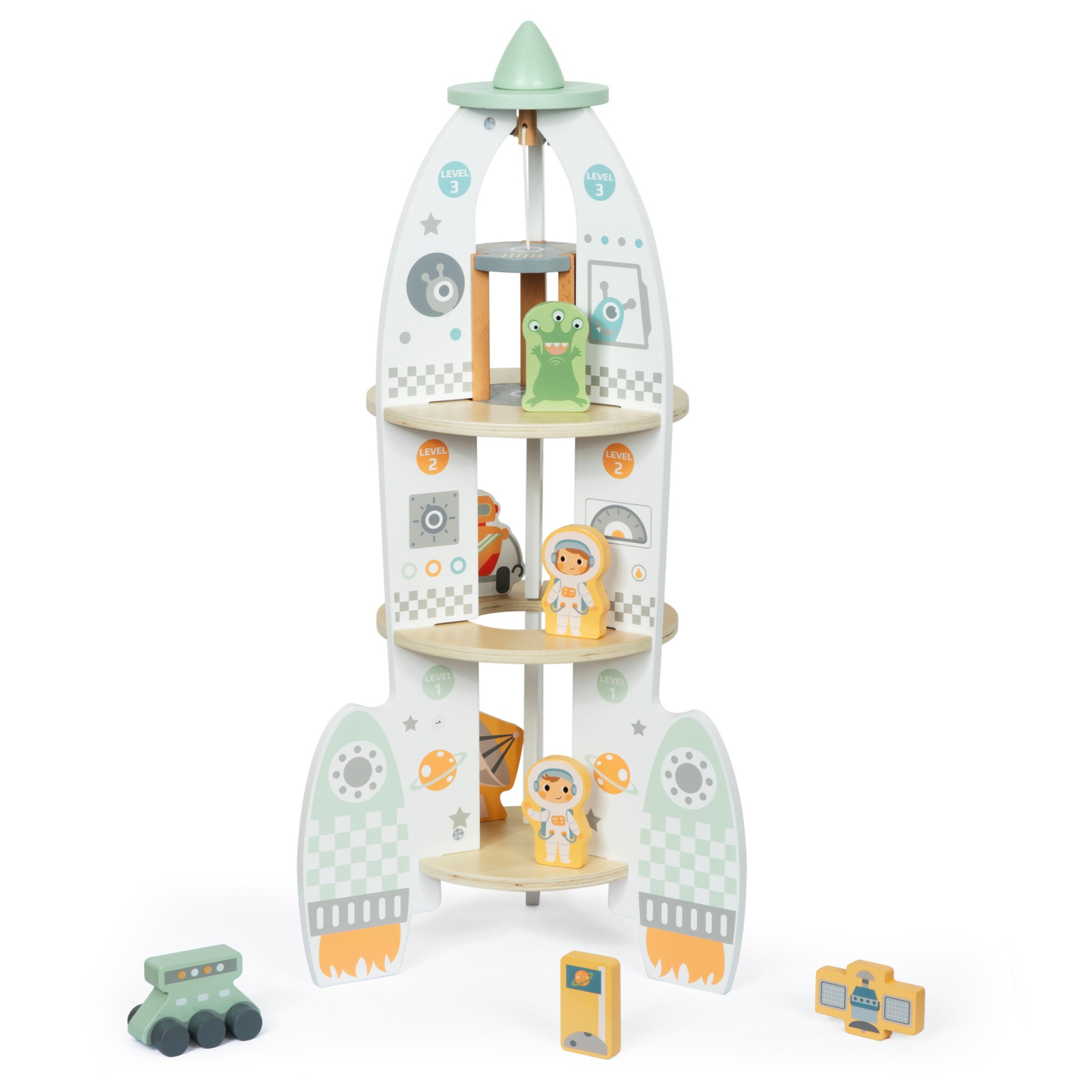 Grande razzo spaziale in legno con ascensore e accessori - XXL