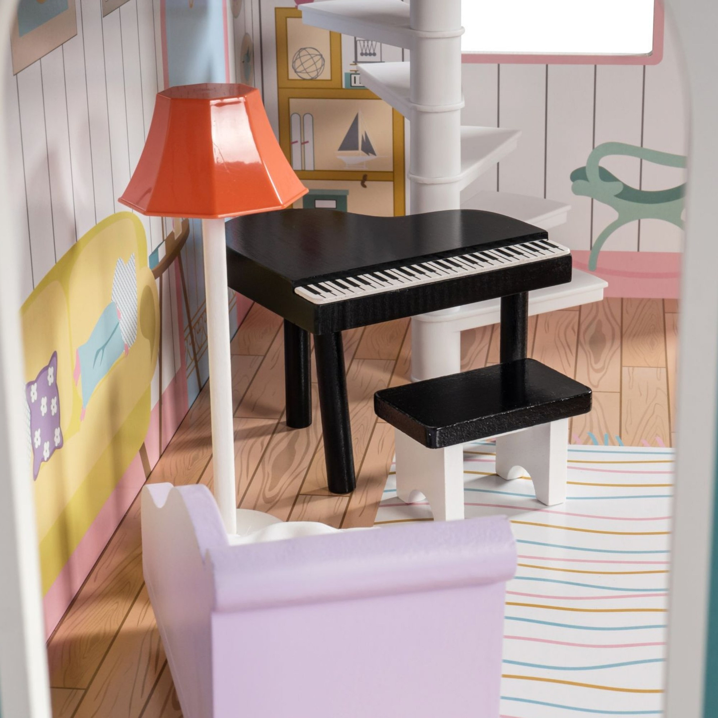 XXL La più grande casa delle bambole in legno - 123 cm - illuminata a LED - terrazza, accessori, giardino