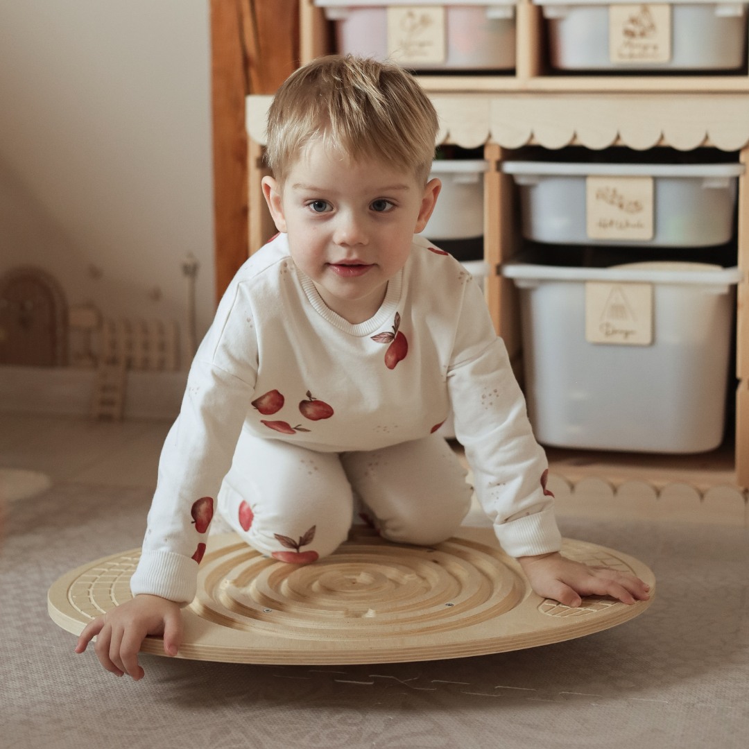 Tavola di equilibrio in legno con labirinto e palline - dondolo di equilibrio