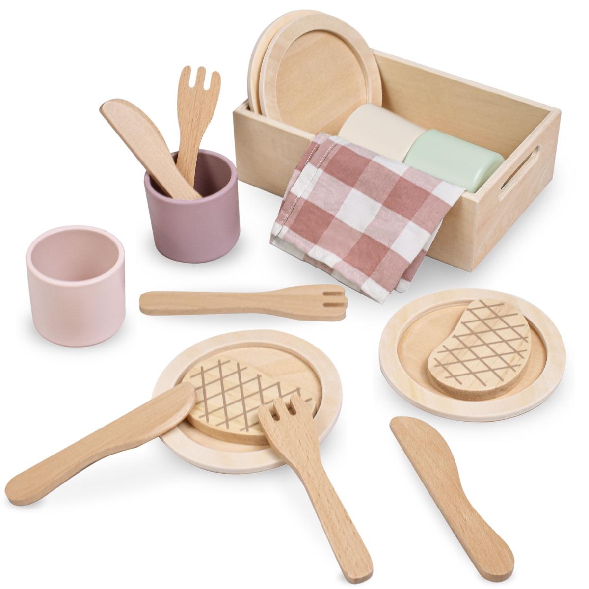Set da pranzo in legno per bambini con tovagliette rosse
