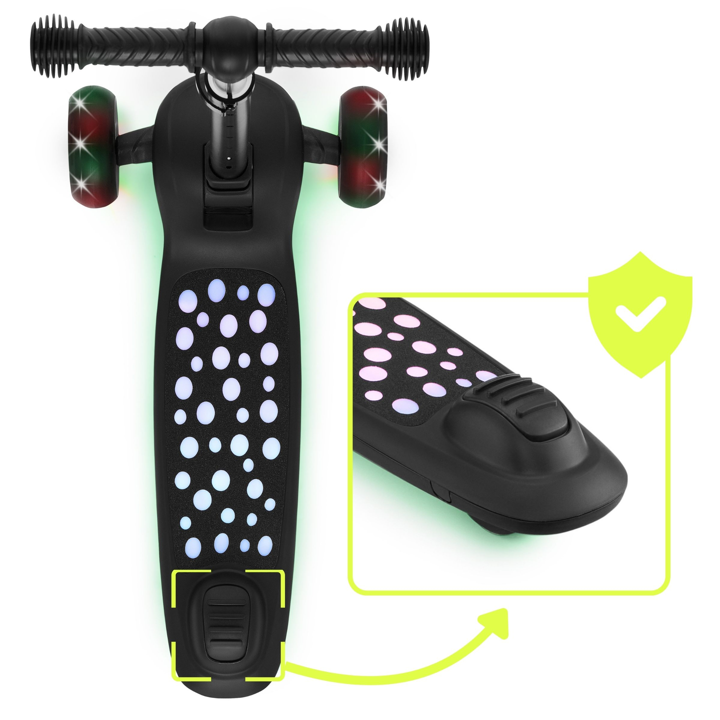 HyperMotion LUMI monopattino di equilibrio 3 in 1 - pedana illuminata e ruote a LED, colore nero