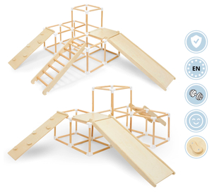 Grande parco giochi domestico XXL in legno - scivolo, scala, parete d'arrampicata, cubi per arrampicata