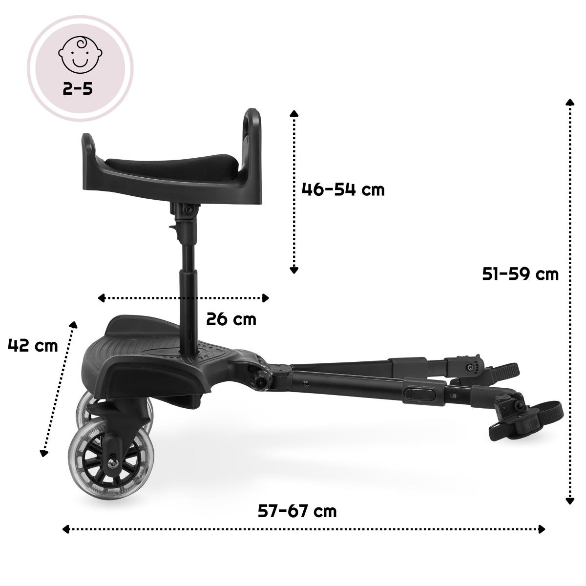 Estensione della carrozzina con sedile regolabile e sistema di fissaggio universale - Moby-System BUGGY2GO