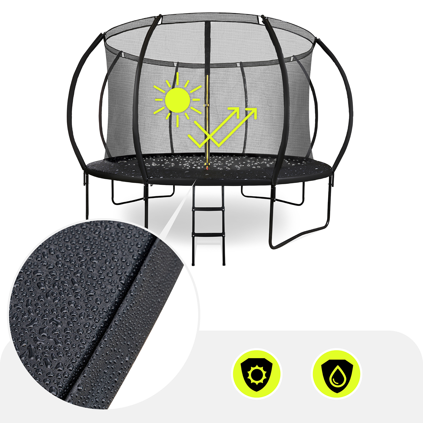 Trampolino da giardino XXL per bambini HyperMotion - 366 cm 12FT - con scala e rete interna - per casa e giardino - 150 kg max