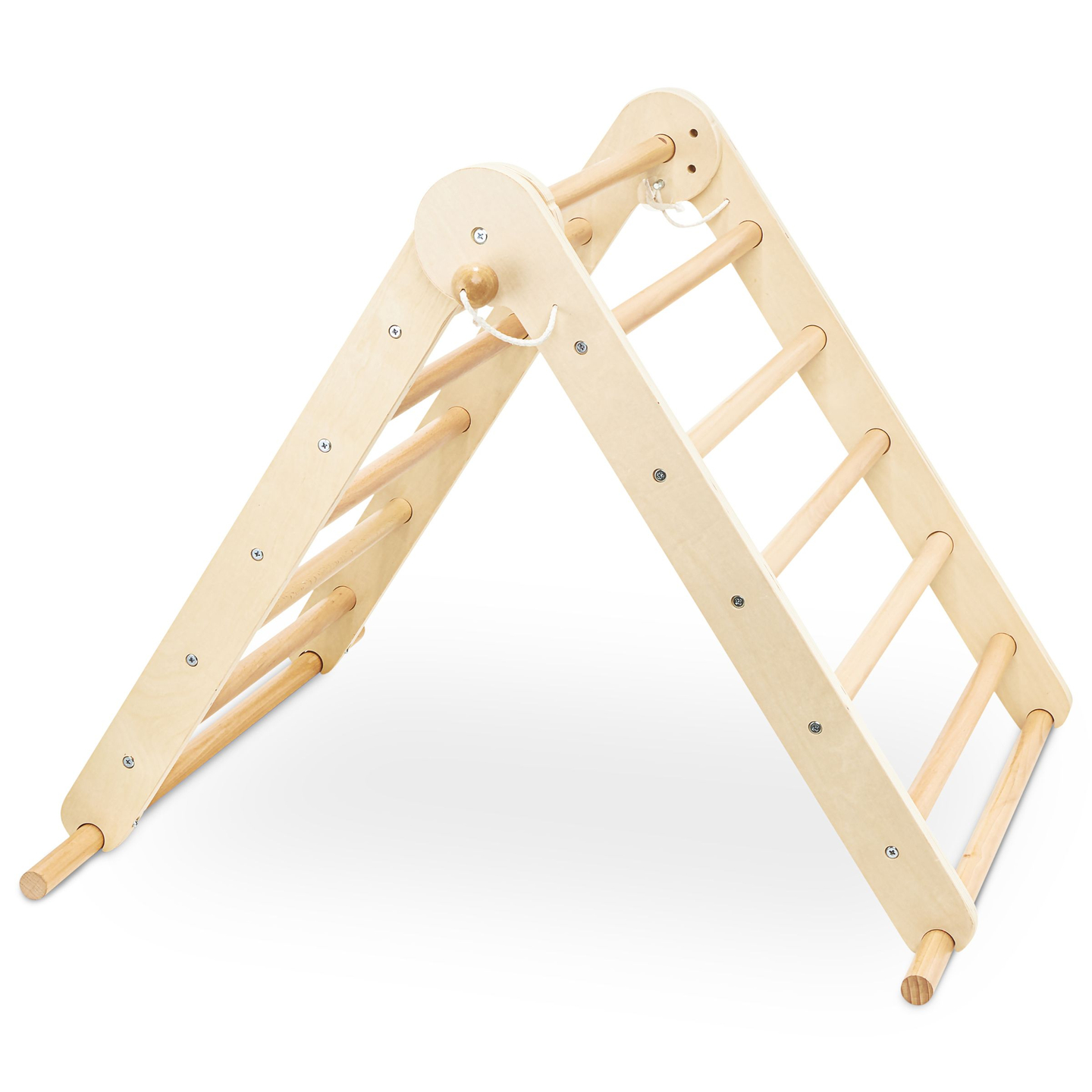 Parco giochi per bambini in legno fatto in casa - scala + parete di arrampicata + trave di equilibrio - triangolo di Pikler