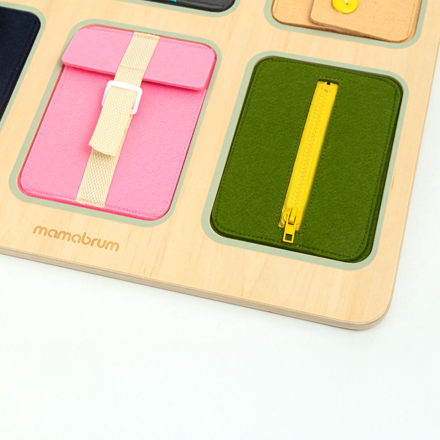 Tavola manipolativa Montessori in legno – Apprendimento sensoriale dell'indipendenza - lacci, fibbie, bottoni, automatici, cerniera