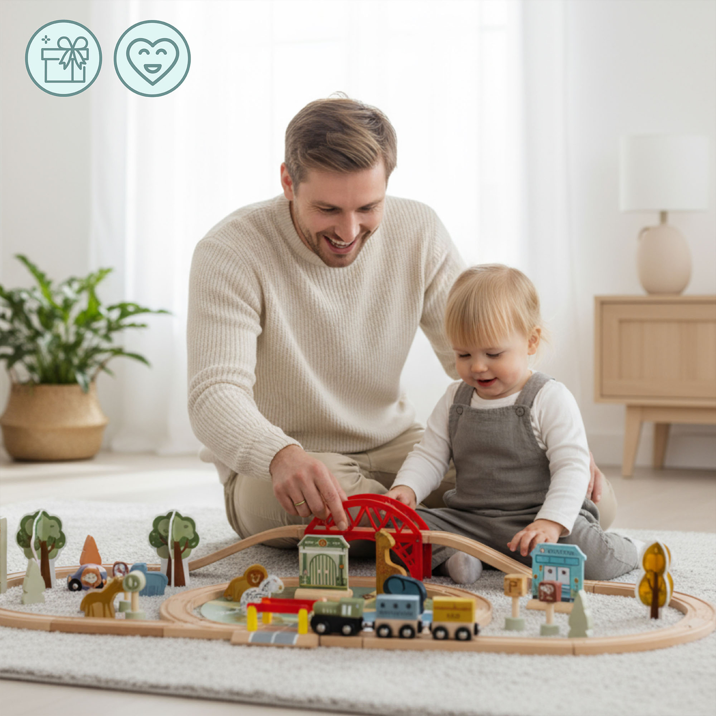 Treno ZOO in legno – puzzle, treno, binari, animali, ponte, barriera