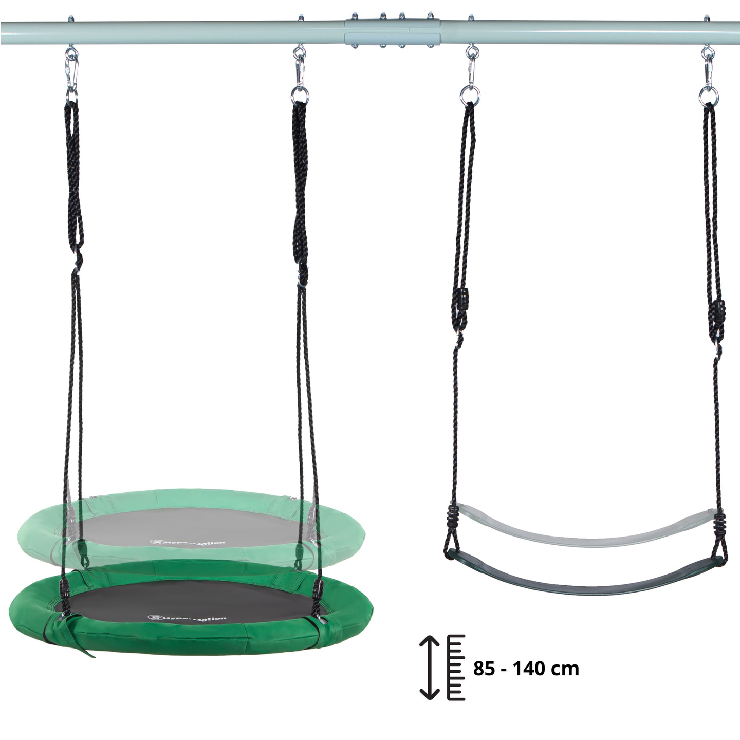 Altalena da giardino doppia con telaio e corde - seduta e nido di cicogna