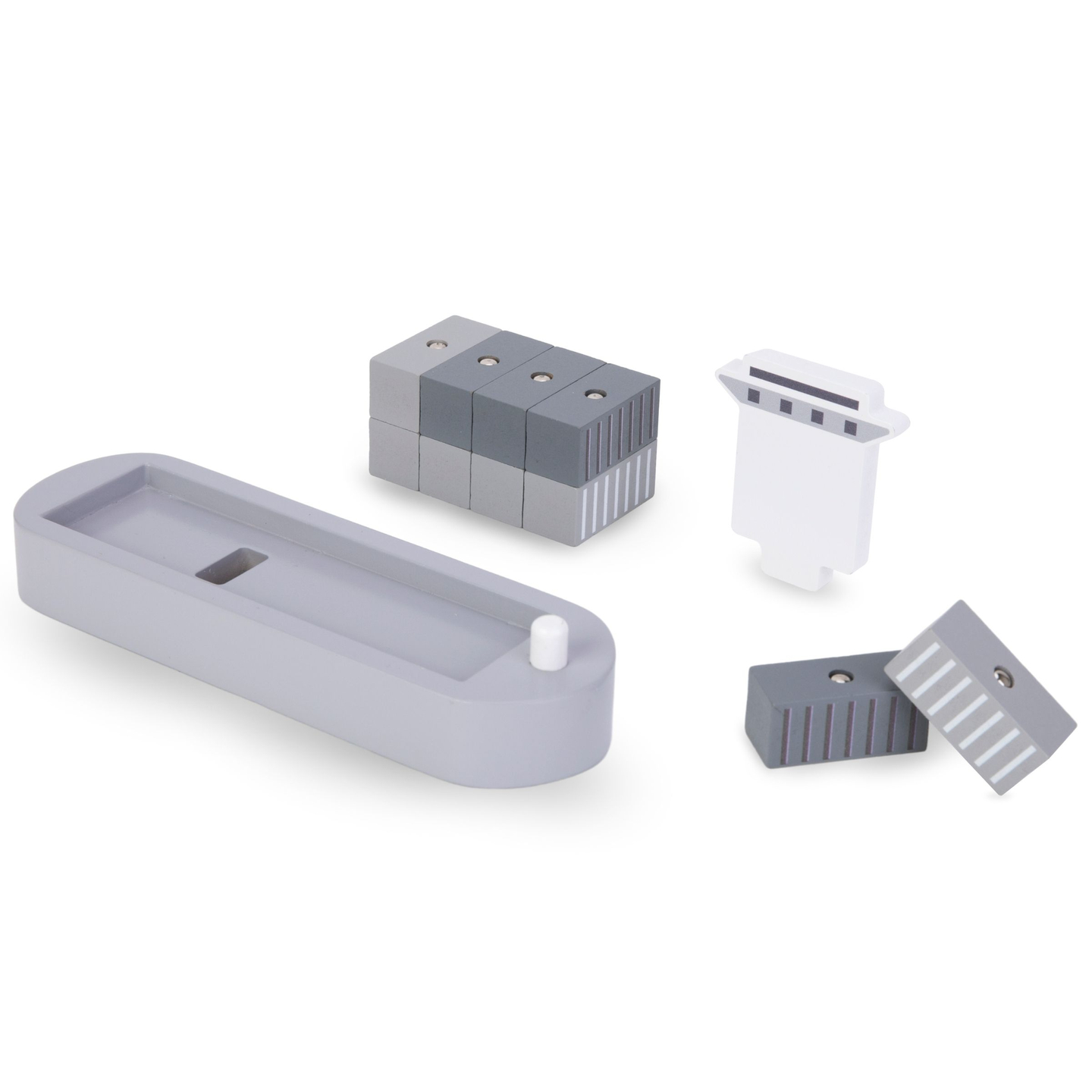 Gru portuale mobile con argano magnetico e accessori - set in legno