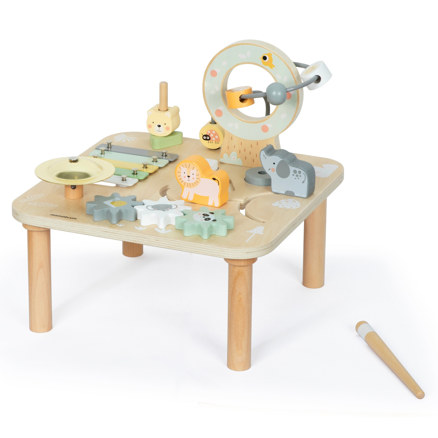 Tavolo musicale educativo 7 in 1 in legno con piatti e gong - giungla selvaggia