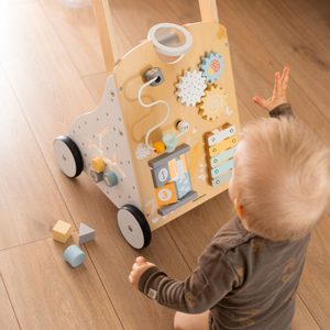 Deambulatore educativo in legno 8in1 / spingi-bimbo - tavola manipolativa