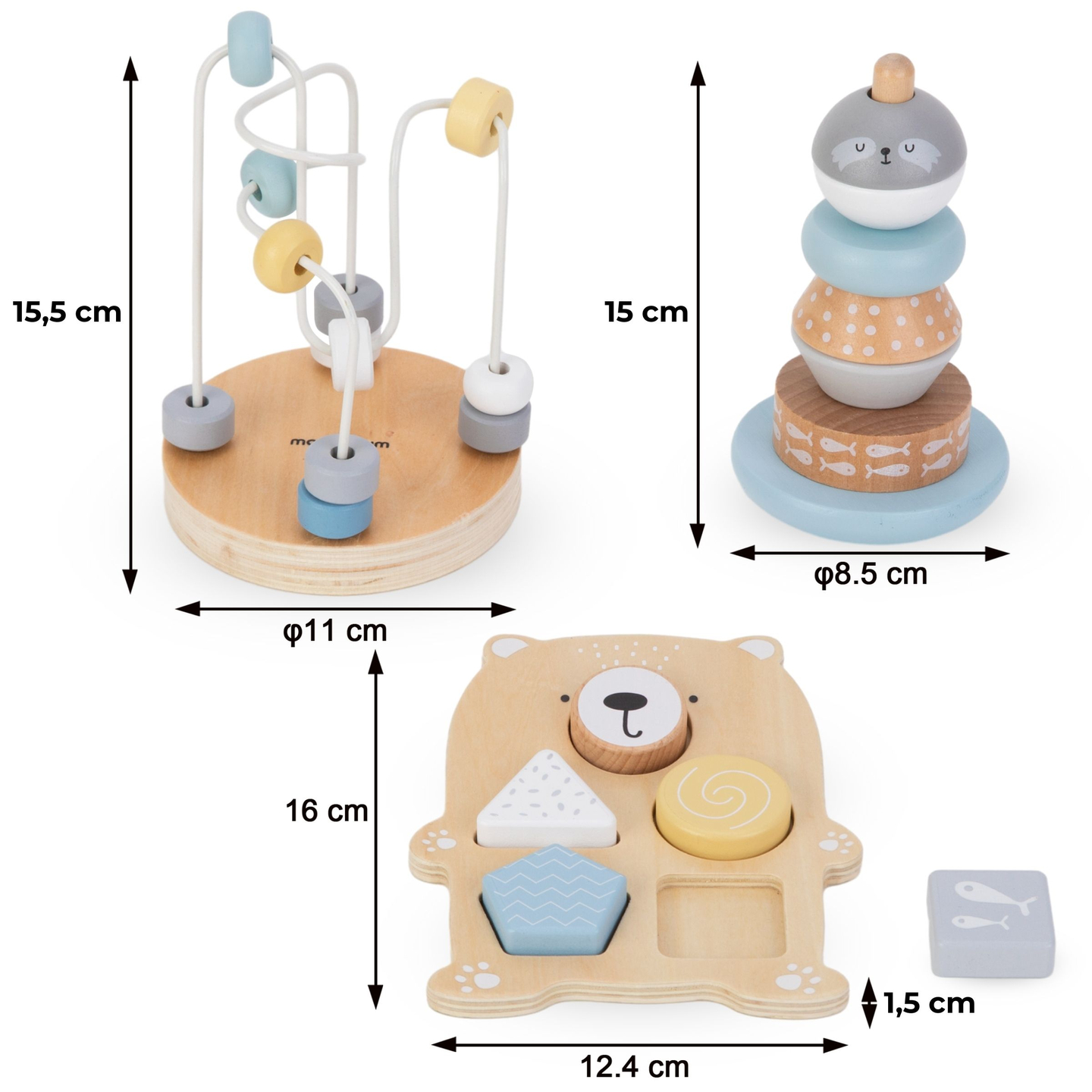 Set di giochi in legno - intreccio colorato, piramide di foche, selezionatore di orsetti