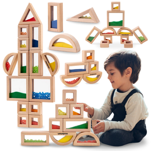 Set di blocchi sensoriali in legno con diversi ripieni - 15 pezzi